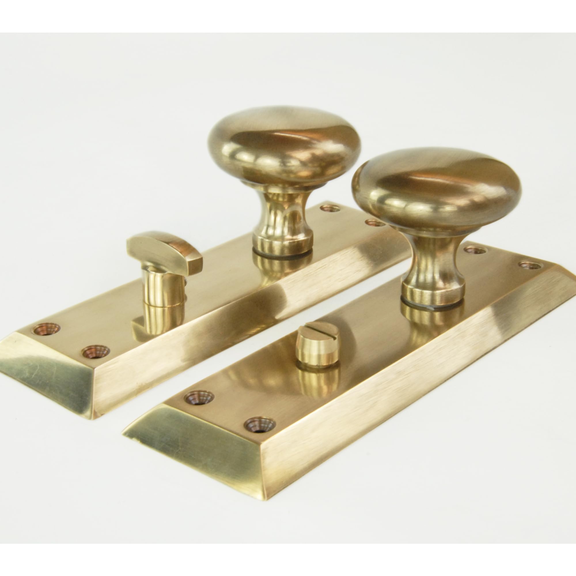 Underground Parts Aged Unlacquered Solid Brass Newport Bathroom Round Door Knobs Handles On Long Backplate