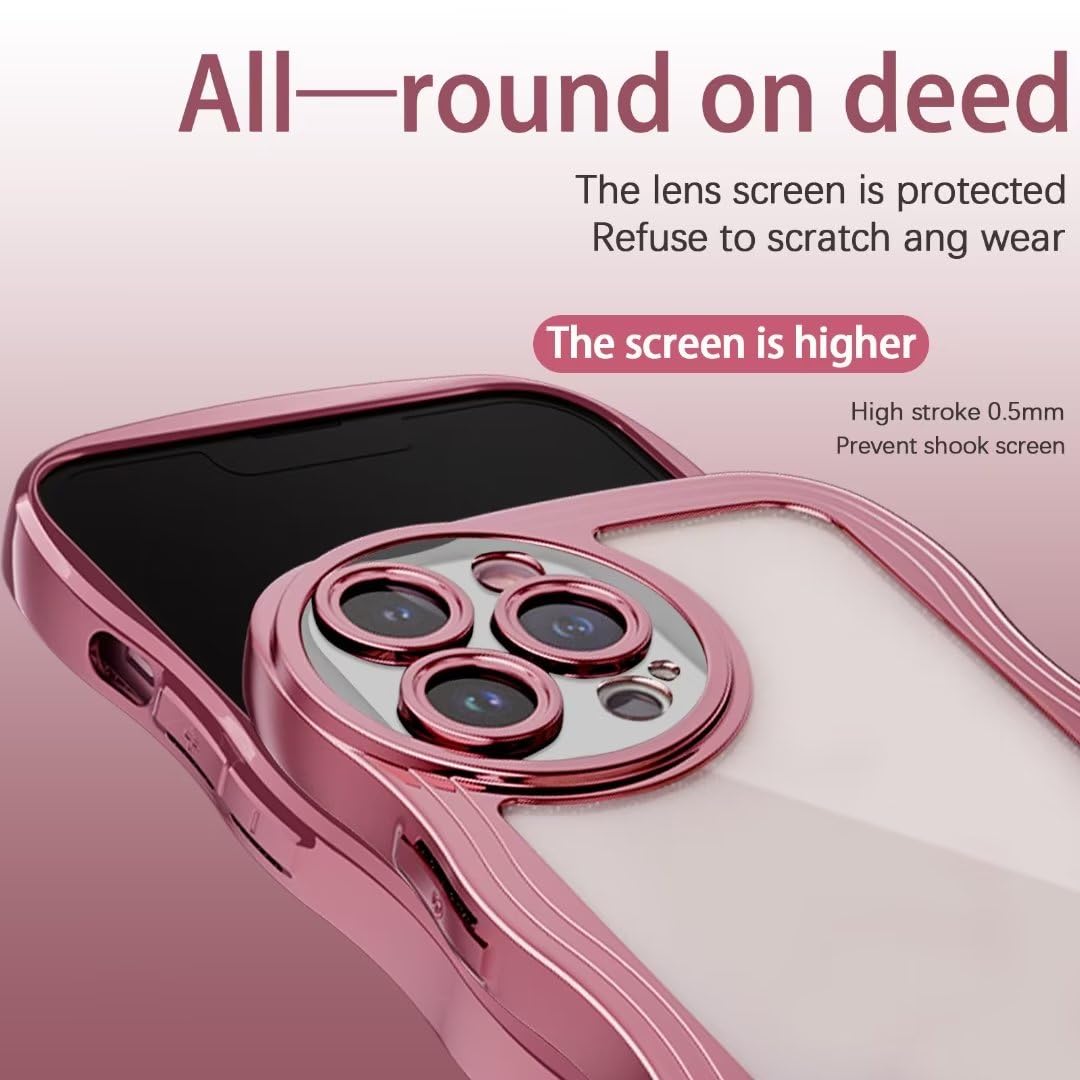 Custodia Curly Onda Per IPhone 15 Plus - Trasparente Con Bordo Colorato - Morbida TPU - Design Onda Carino - Protezione Anti Graffio
