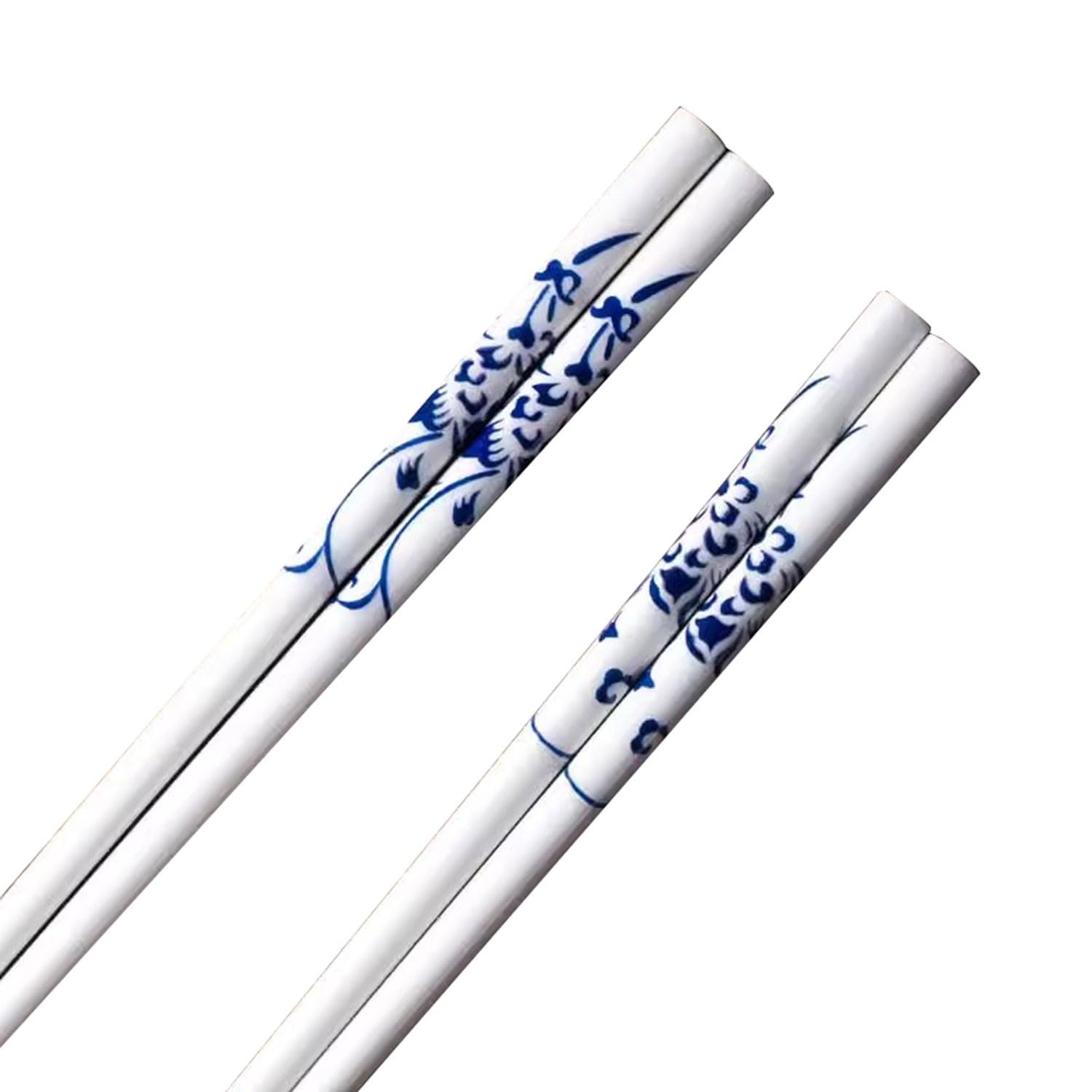 Baguettes en Bois, 24 cm, en céramique, Bleu et Blanc, pour la Maison(2 Paires 24cm)