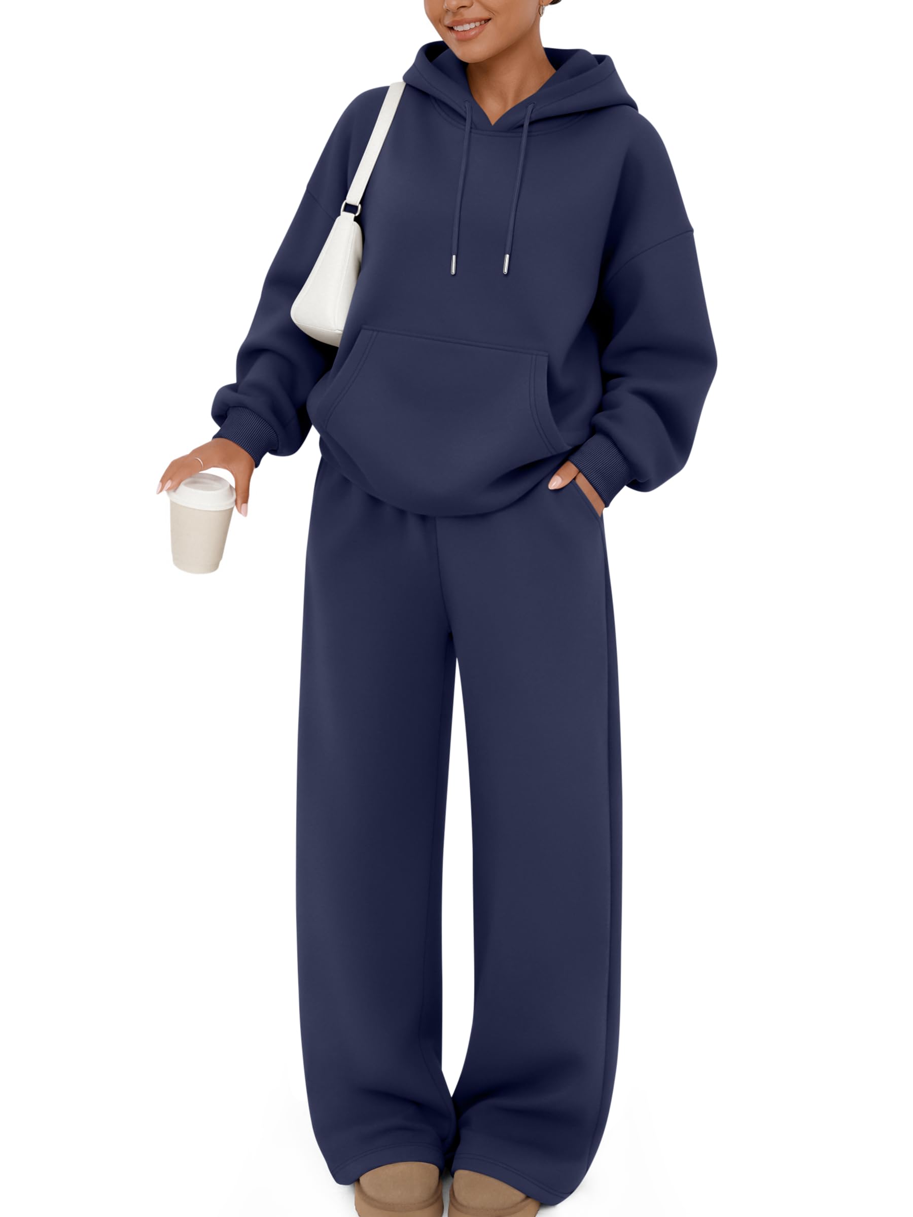 Trendy Queen Womens 2 Piece Lounge Sweat Sets Matching Sweatsuits | Oversized Hoodie,Drawstring,Drop Shoulder,Kangaroo Pocket,Wide Leg Sweatpants