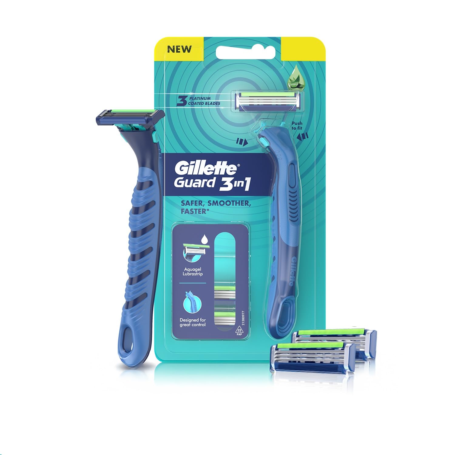 Gillette Guard 3in1 Shaving Razor Blade for men - 2 Cartridges + 1 Razor | Smooth Shave | Aqua gel Lubrastrip | 3 Platinum Coated Blades | Rubber Handle Grip | Flexi Head | good for Sensitive Skin-picture-11