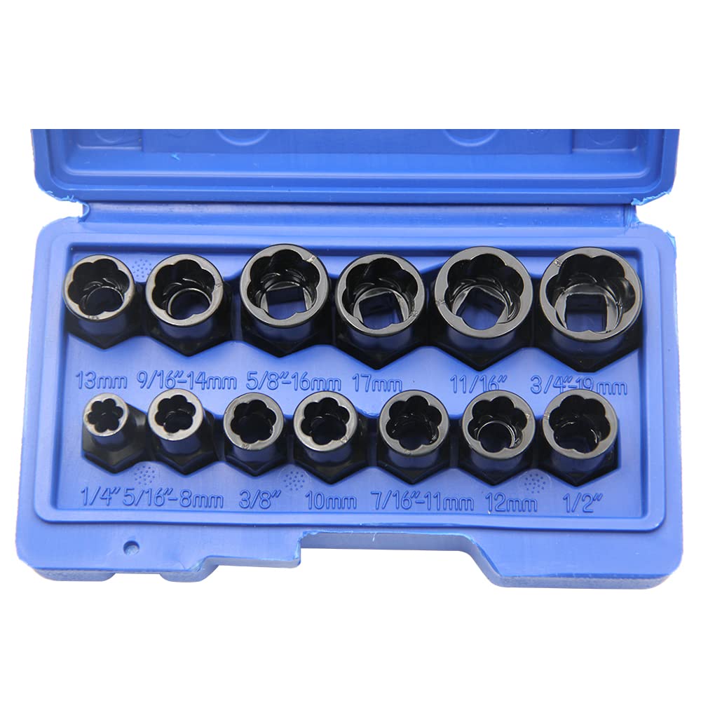 Juego de Herramientas de extracción de Impacto y Extractor de Tuercas con Caja de Almacenamiento, 13 Piezas para facilitar la extracción y reparación de Sujetadores