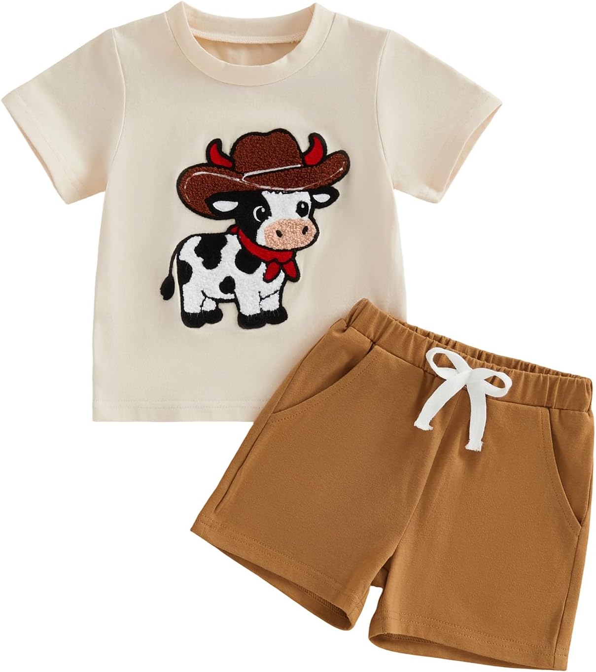 Sasaerucure Infant Toddler Baby Boy Western Outfit Short Sleeve Cow Print Shirts with Shorts 2Pcs Summer Clothes