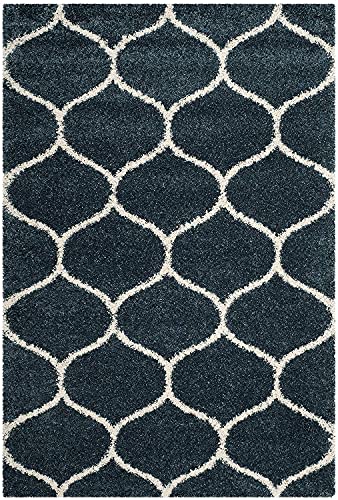 Image of Fur Shaggy Rectangular Rugs And Carpets, Modern Plush Area Rug For Bedroom Living Room Floor Mat Bedside Home Decor Carpet (6X8 Feet, Slate Blue|Ivory)