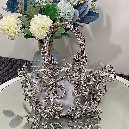 Image of Clear Rhinestone Handbag for Women Crystal Evening Purses with Handle Glitter Handbag for Wedding Party Prom