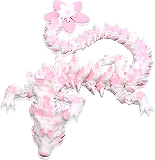 3D Printed Dragon, Cherry Blossom Dragon Fidget Toy, 28cm Petal Scales Toys for Adult, Desk Décor and Collectible (White P...