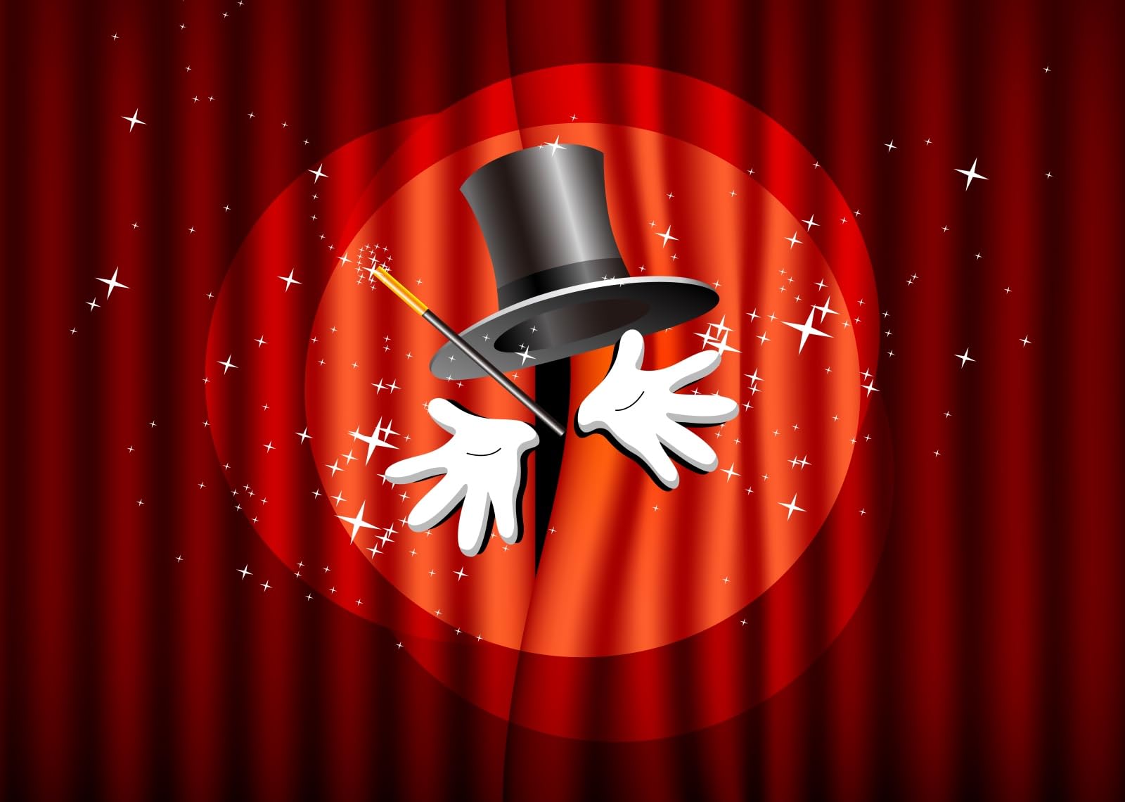 Loccor 5x3ft Fabric Magic Show Backdrop Red Curtain Stage Spotlight Magical Presentation with Top Hat Magic Wand Background for Birthday Party