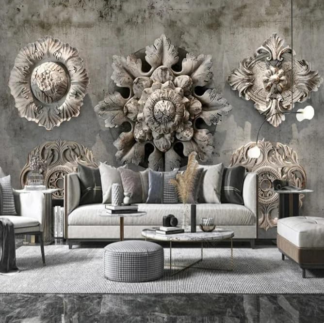 Papier peint 3D sculpture sur pierre pour deco murale de salon et chambre 200x140 cm