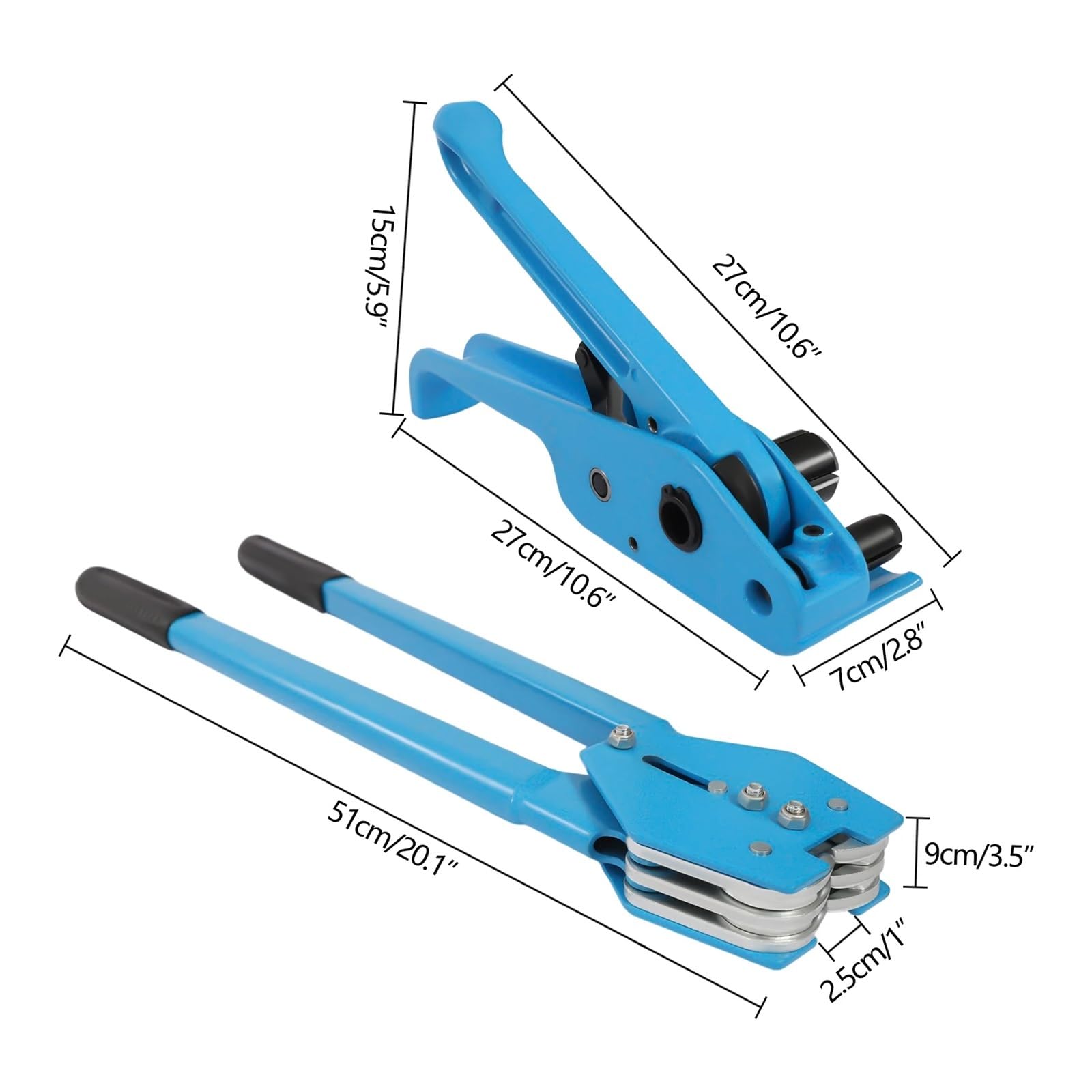 Kit di reggiatura for imballaggio, di tensamento 1000 N, struttura in alluminio pressofuso e acciaio, include guarnizi metalliche, imballaggio in plastica