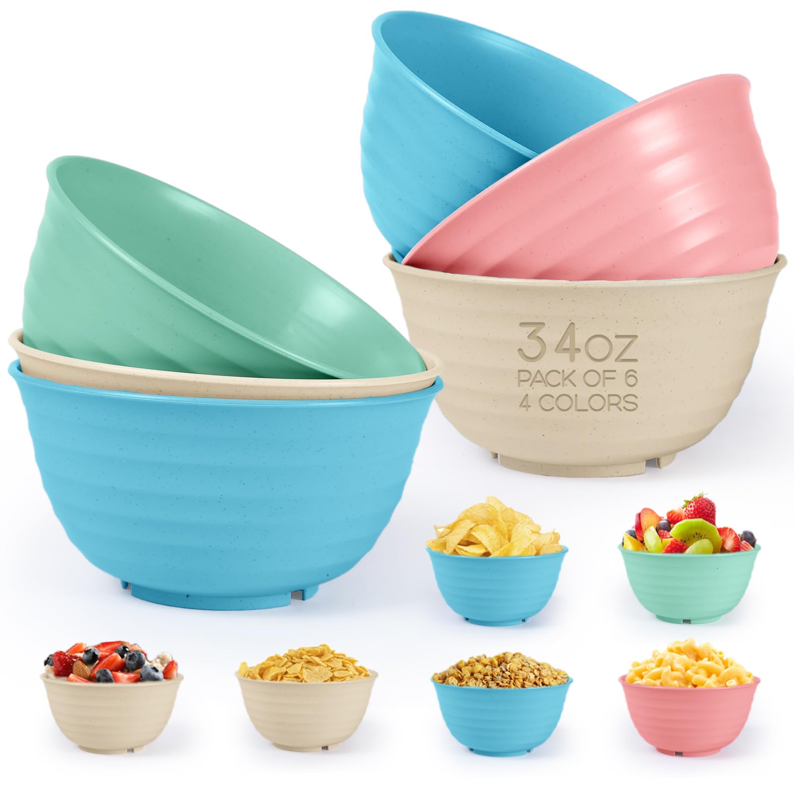 Amazon.com | KUCHEEZE Kitchen Bowls 6PCS - 34 Ounces Unbreakable ...