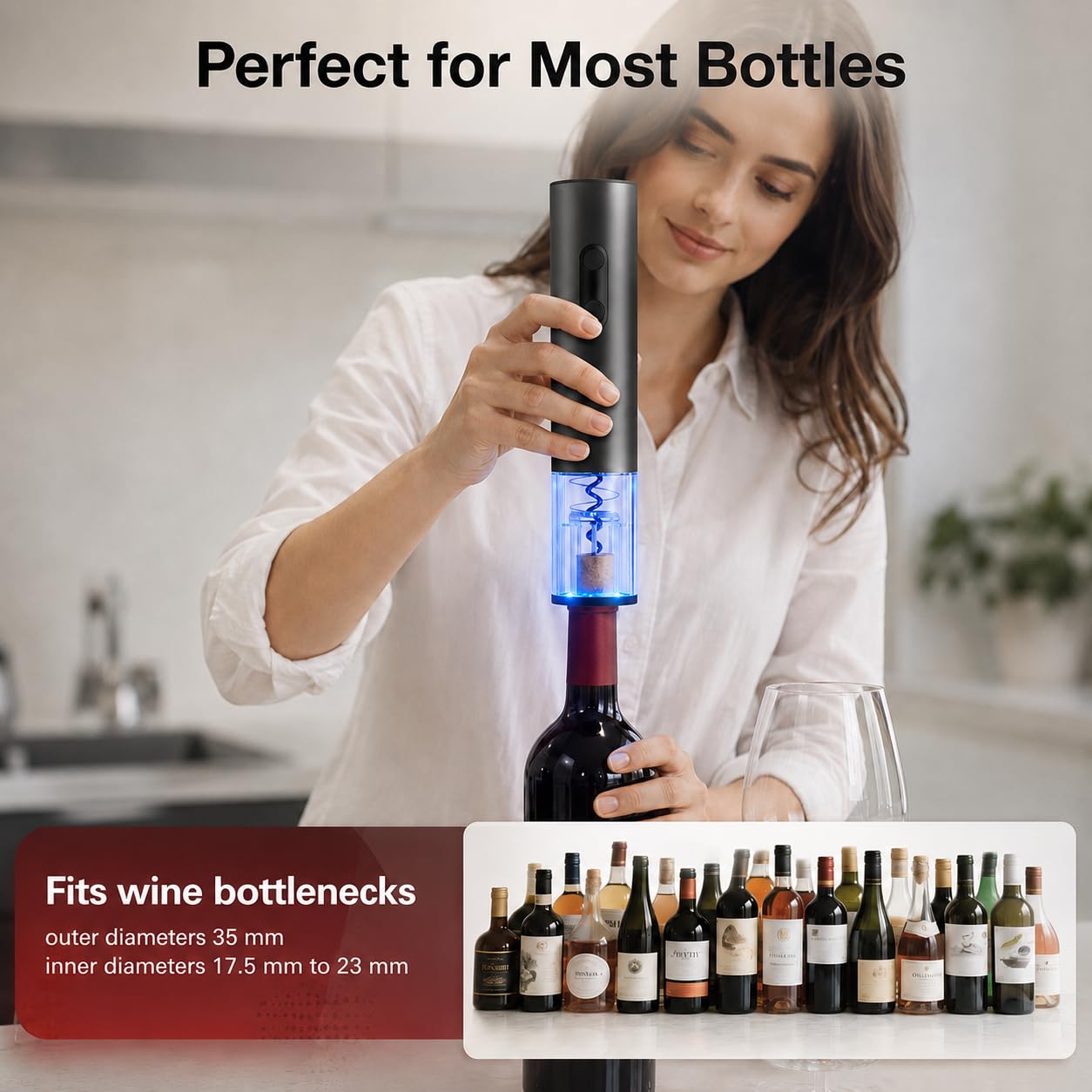 BABONIR Elektrischer Weinöffner, 7-in-1 Premium-Aluminiumlegierung, Geschenk-Set, wiederaufladbarer automatischer Weinflaschenöffner mit Datumsskala, Vakuumverschluss, Folienschneider, Weinbelüfter