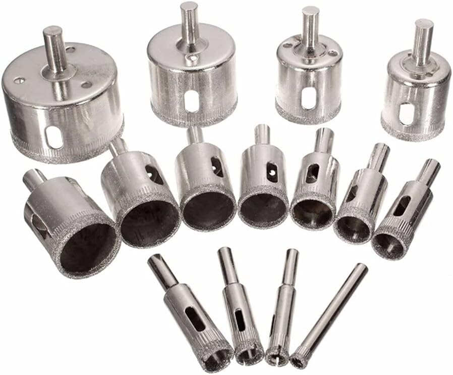 uptodateproducts 15Pcs 6-50mm Diamond Hole Saw Drill Bit Set Glass Ceramic Tile Saw Cutting Tool Drill Bit Cutter Plate Iron Metal Cutting Kit