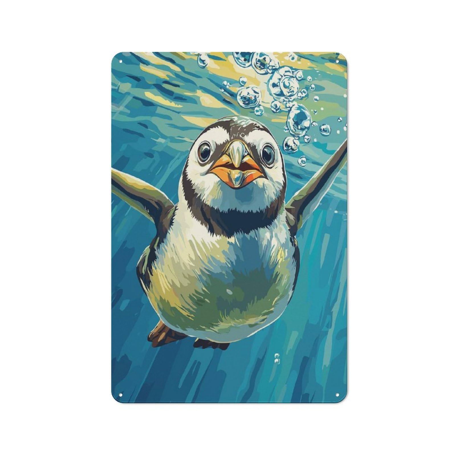 Junmoney Style Penguin Swimming Underwater Illustration Rustic Tin Sign 30X20cm For Lounge Or Reading Corner, For Metal Sign Collectors, For Cafés, Pubs And Restaurants