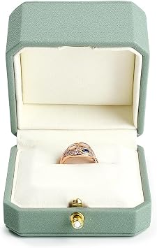 Green Octagonal PU Leather Proposal Ring Gift Box | Soft beige microfiber interior, 7.57.55cm, portable octagonal design, perfect for proposal, engagement & holiday ring gift
