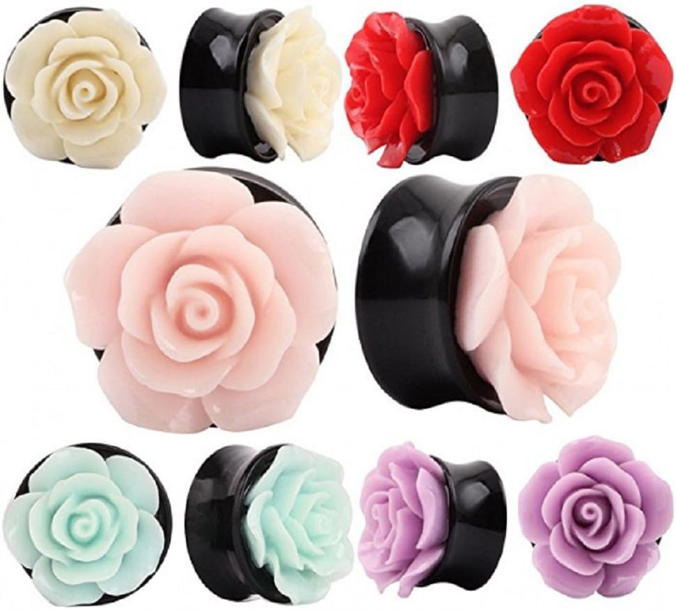 10 PCS Rose Flower Ear Expander Tunnel Plug Body Piercing Jewelry Gauge 8MM-16MM/0g-5/8