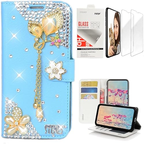 STENES Bling - Funda de piel tipo cartera compatible con Samsung Galaxy S21 Ultra elegante hecho a mano en 3D con colgante de hojas de lujo con STENES Bling - Funda de piel tipo cartera compatible con Samsung Galaxy S21 Ultra elegante hecho a mano en 3D con colgante de hojas de lujo con