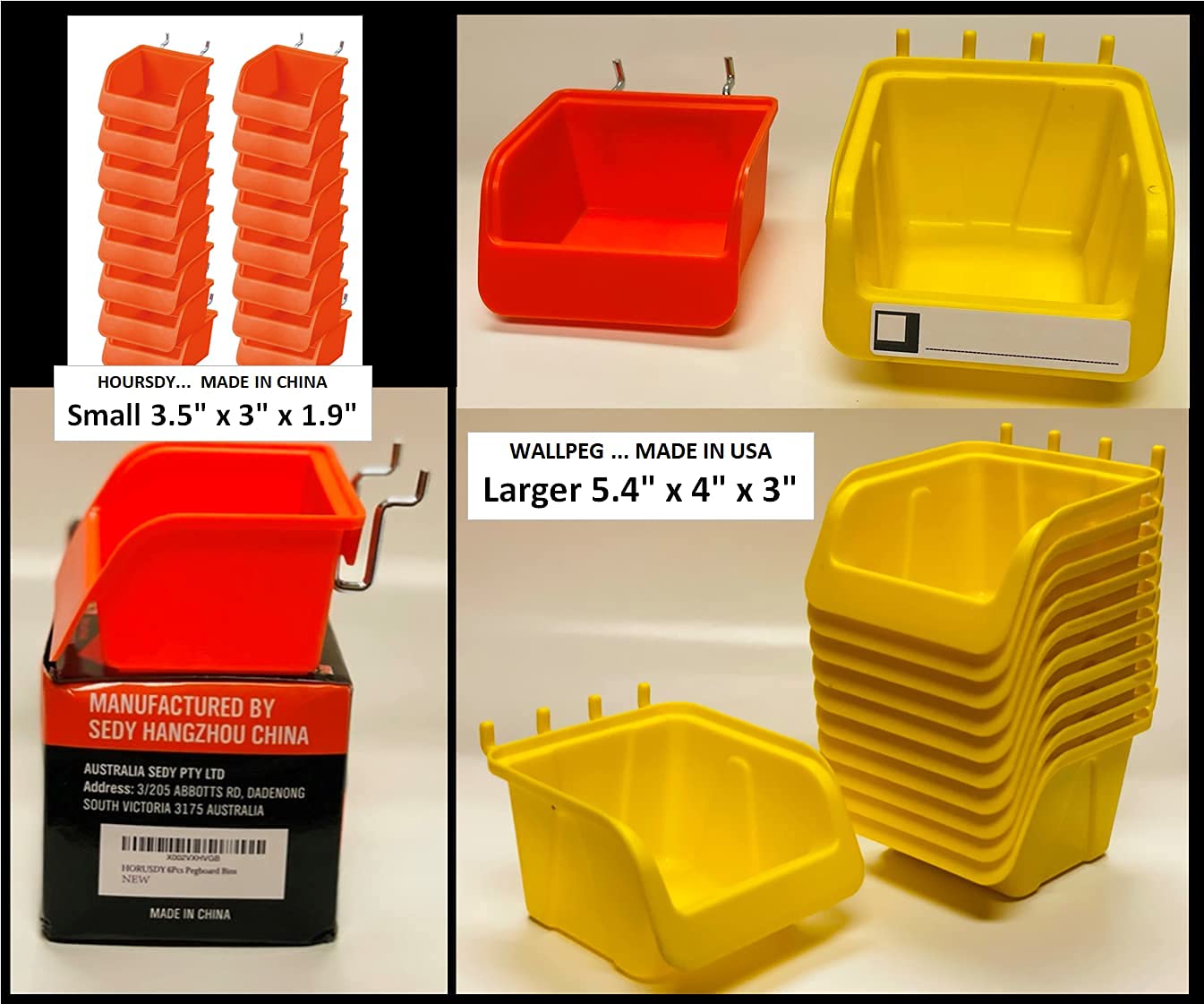 WallPeg 36 Pegboard Bins Part Bin Kit Hooks to Peg Board Panels