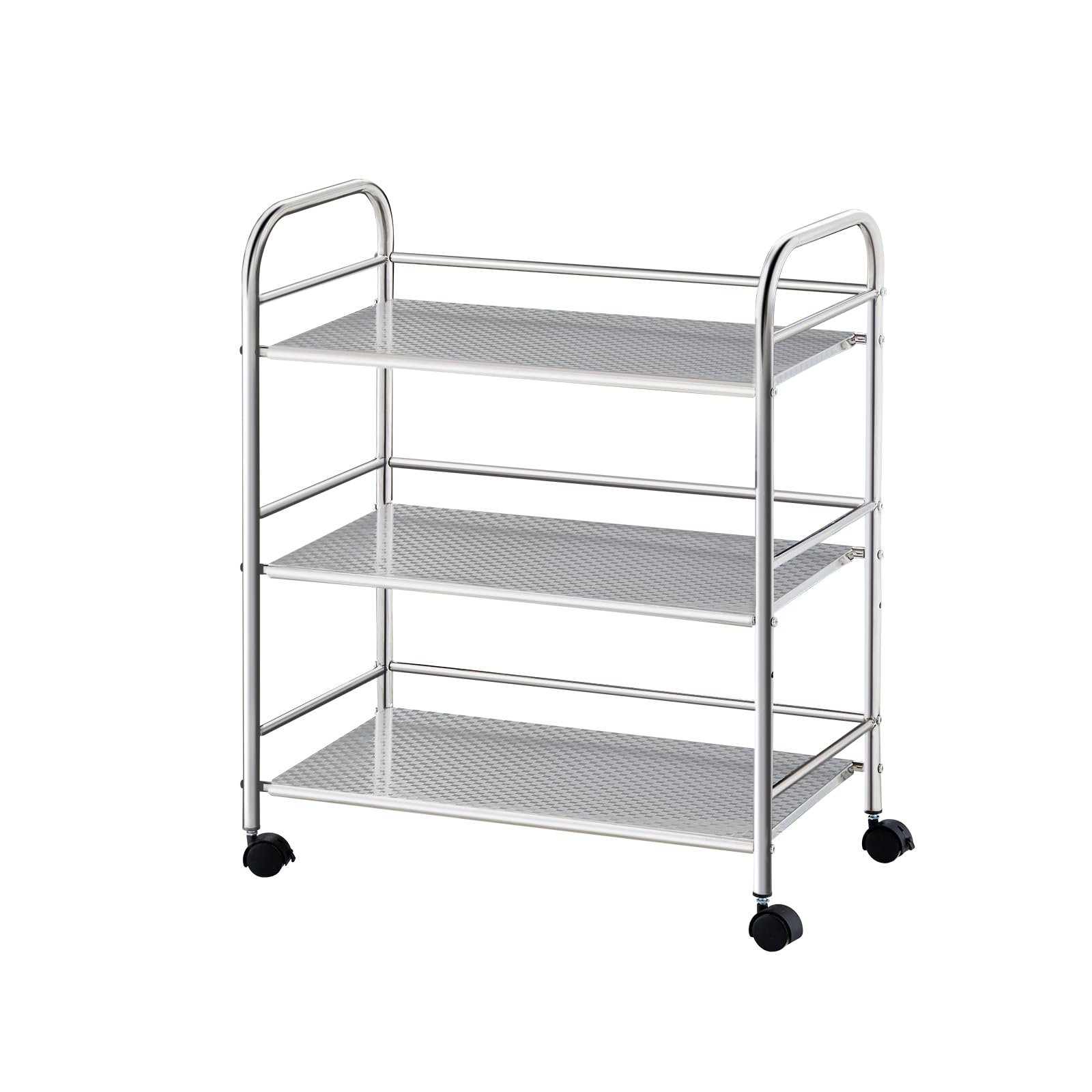 TUKAILAI Carrello da portata in acciaio inox con ruote, carrello da cucina su ruote, carrello per nicchia con 3 ripiani, scaffale a rotelle, carrello da cucina, argento (35 x 50 x 75 cm)