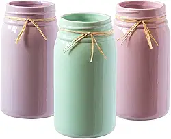 Royal Imports Vaso de cerâmica Mason, vaso de flores para plantas decorativas para jardim interno ou externo, pátio, varanda, varanda, peitoril da janela, decoração de casa - cores pastel primavera, conjunto de 3, lavanda, rosa, azul