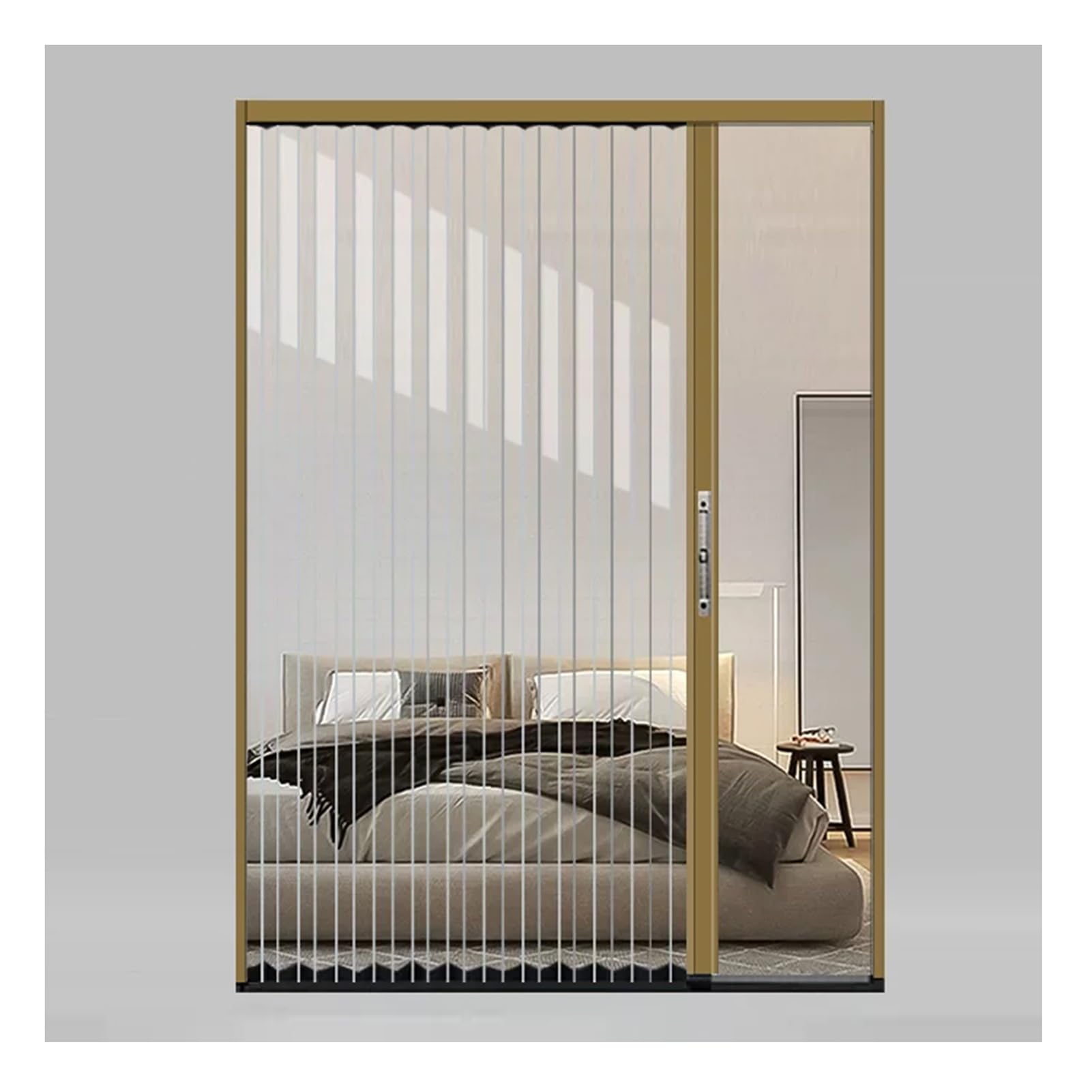 Kphymod Champagne Clear Pc Folding Accordion Door Interior, Thermal Insulated Windproof Living Room Partition Screen Retractable Door, For Apartment Rental House(,85X210cm)