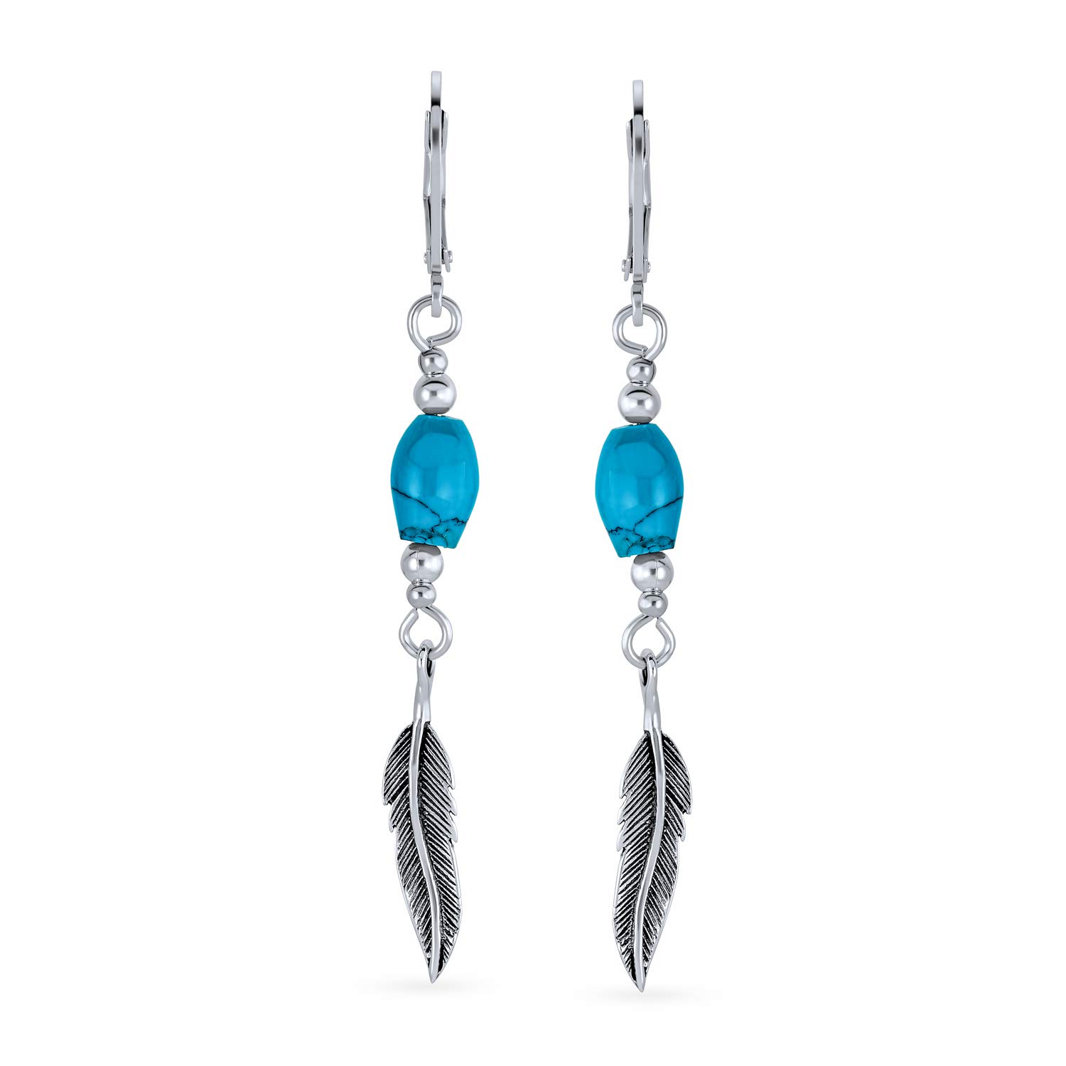 Orecchini A Forma Di Piuma E Foglia In Stile Nativo Americano Del Sud-Ovest Con Gemme Di Turchese E Corallo Gioielli Western Per Donne E Adolescenti In Argento Sterling .925 Con Chiusura A Leva