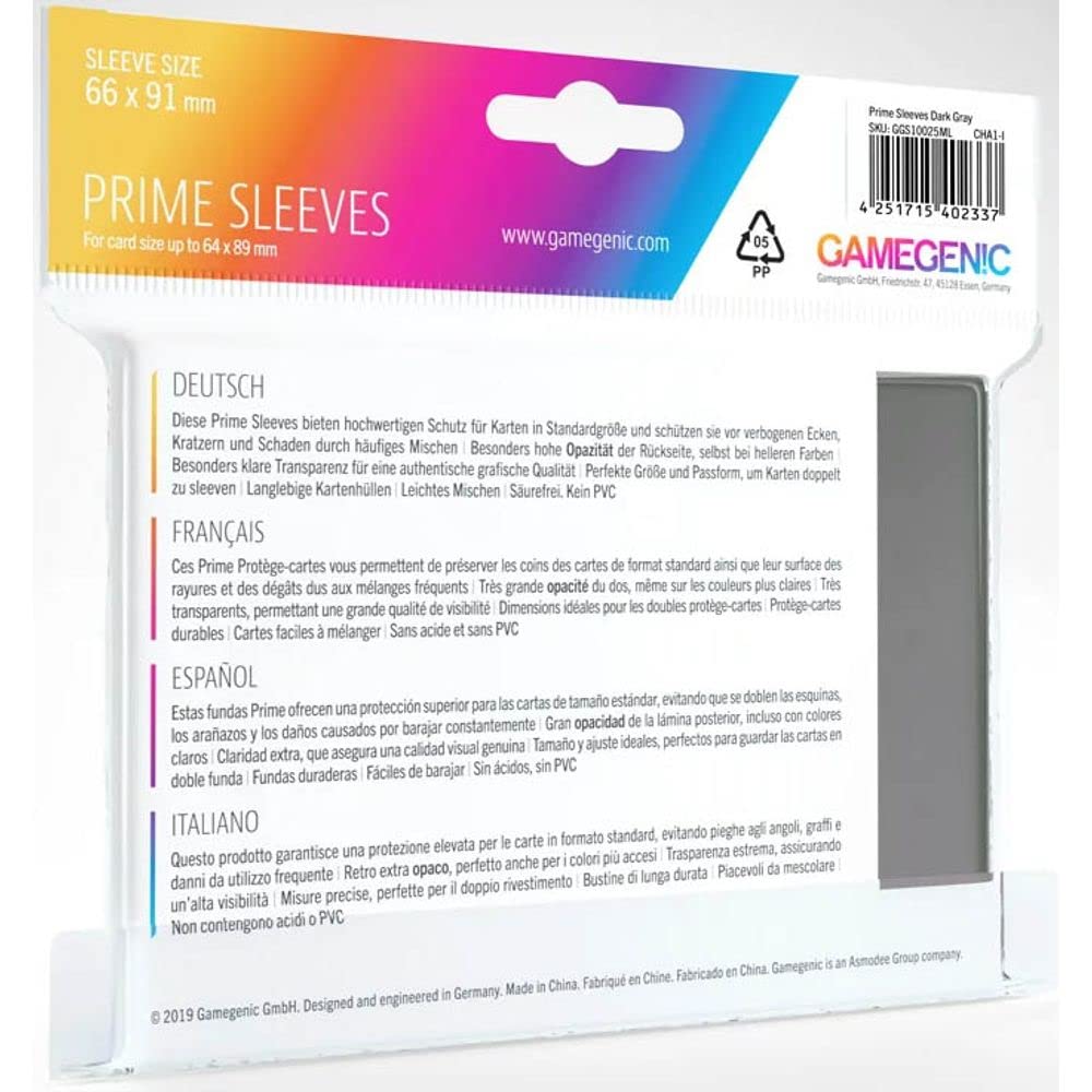 Gamegenic, GGS11025ML Prime SleevesCard Deck Holde, Gray, 100 Pack - 2
