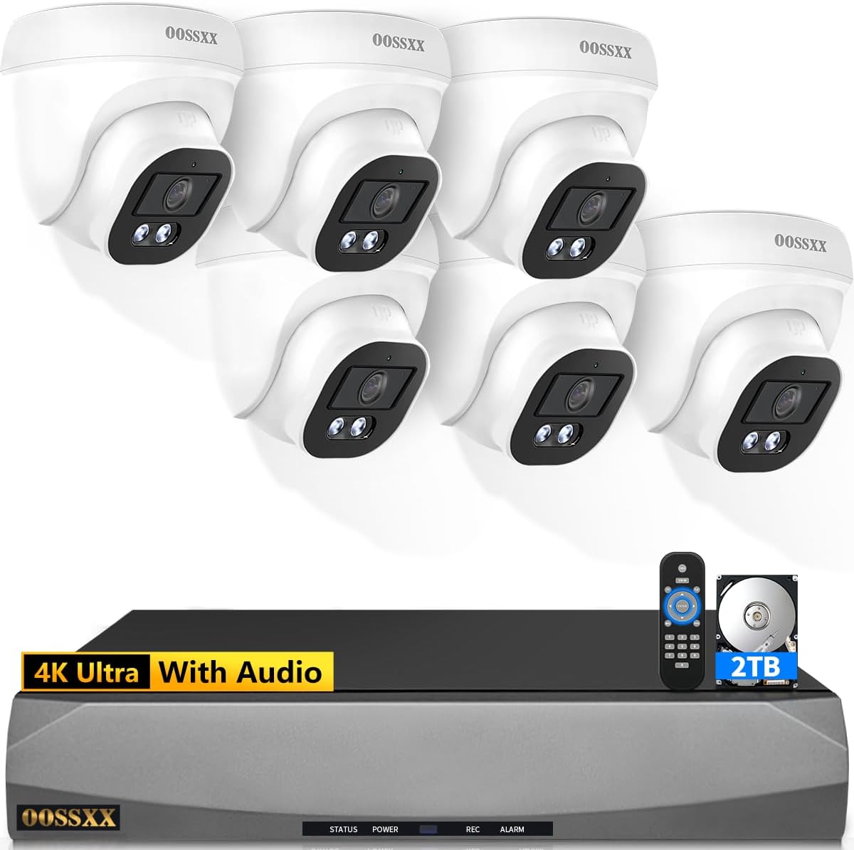 (4K/8.0 Megapixel & 130° Ultra Wide-Angle) with Audio PoE Dome Outdoor Home Security Camera System, Wired Outdoor Surveillance IP Cameras System 6-Cam 2TB?45 Days Storage?