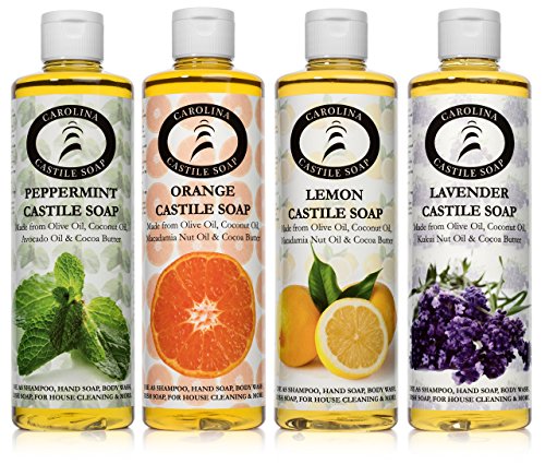 Castile Soap Variety 4 Pack - Carolina Castile Soap (Lemon Orange Peppermint & Lavender, 16 oz)