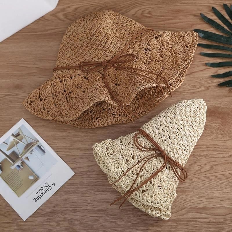 Sombrero de paja para mujer con ala ancha y protección UV miniatura 4