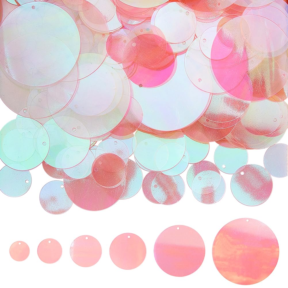 SUNNYCLUE 120G 6 Sizes Sequin Paillettes Pink Flat Round Sequins Bulk Plastic PVC Iridescent Applique Art Shiny Glitters Hole Loose Decor Sequin for Sewing Crafts DIY Embroidery Ornaments Accessories