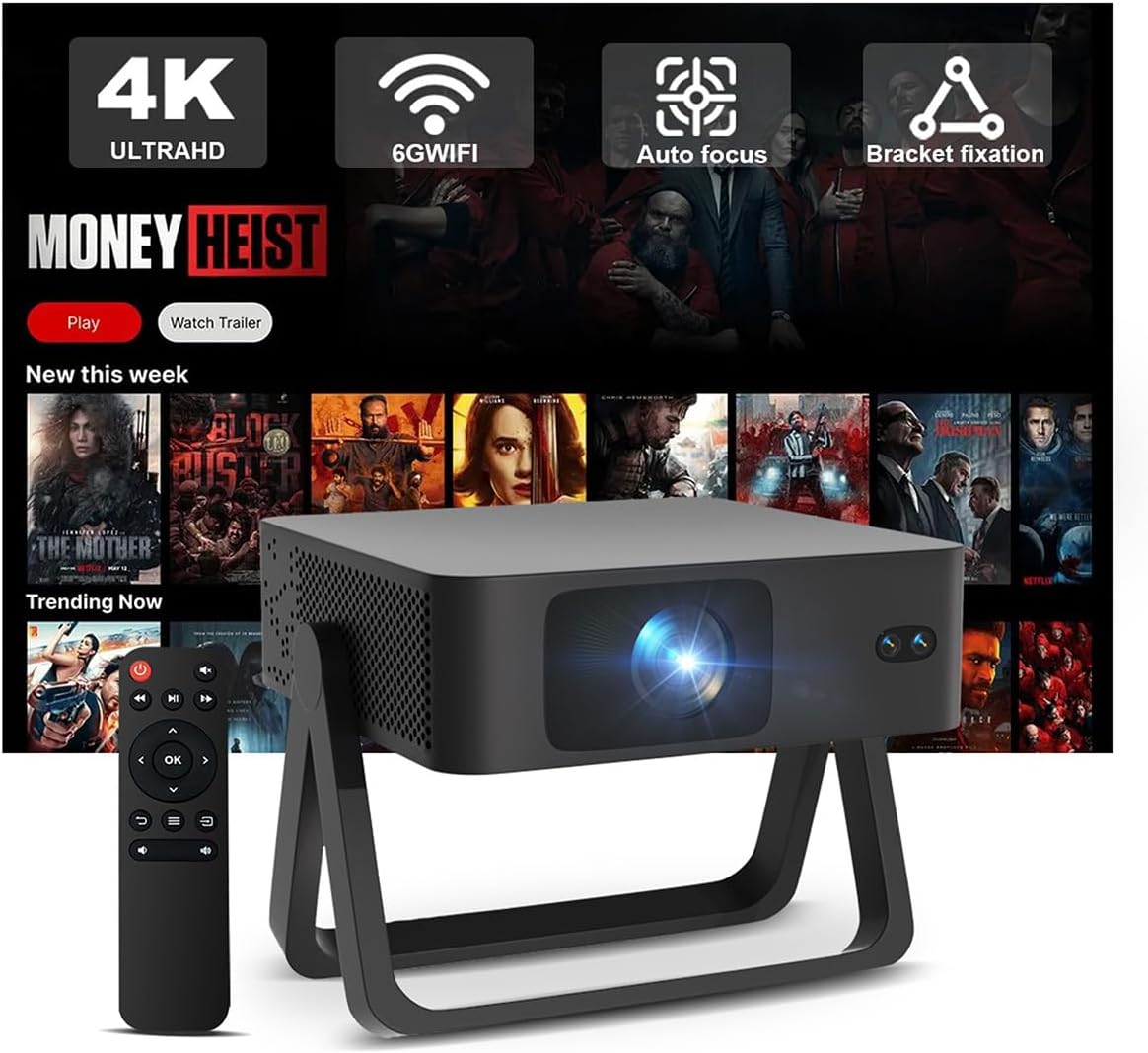 Portable Projector Native 1080P 4K Support, 5G WiFi Bluetooth Movie Projector, Auto Focus 360° Adjustable Stand, Dustproof Home Theater Mini Projector for Indoor Outdoor Use