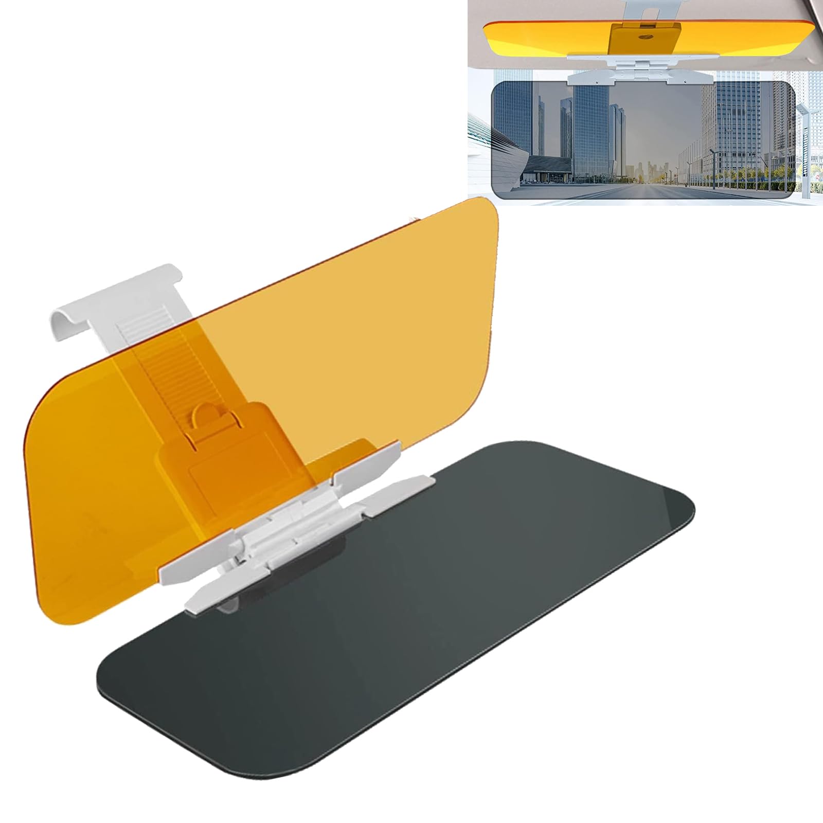 Pack-1 Stretch-Type Car Visor, 2-in-1 Anti-high Beam Goggles, Automobile Interior Supplies, Universal Car Accessories, for Most Cars, Trucks and Vans (Yellow & Black)