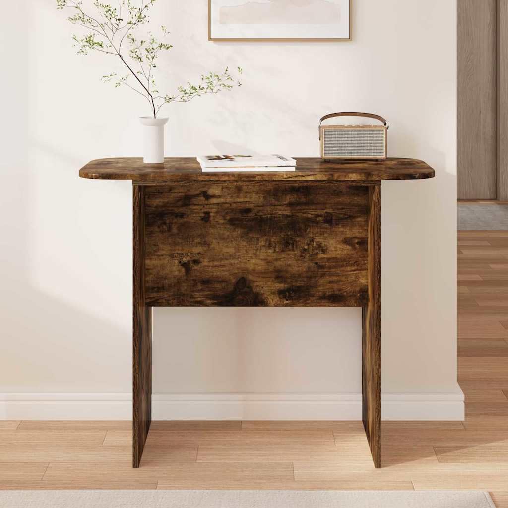 Tavolo consolle in rovere affumicato, 93 x 40 x 75 cm, con vano portaoggetti, compatto e sottile, per soggiorno, corridoio, foyer, organizer salvaspazio per chiavi e decorazioni