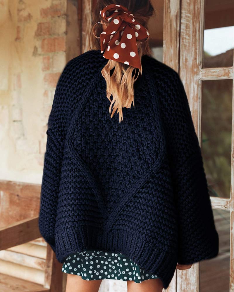 Remikstyt Womens Chunky Cardigan Cable Knit Oversized Open Front Cardigan Sweaters: Medium Navy