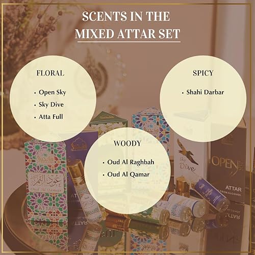 Miniatura 4 de Oud Bakhoor caja variada y juego de aceite Attar de Dukhni | Auténticos aceites de incienso árabe y fragancias | 30 piezas bakhoor y 6 botellas de
