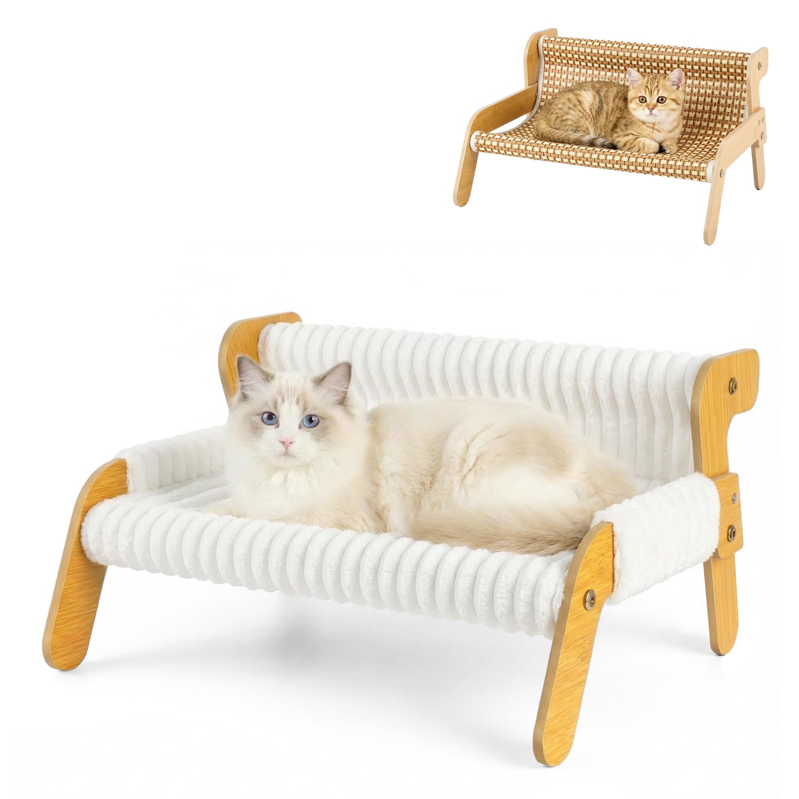 Erhöhtes Katzenbett für Katzen und Kätzchen, Katzensofa mit Abnehmbarem Waschbar Plüschdecke und Ersatzpads aus Sisal, Katzenmöbel zum Schlafen für Alle Katze, All Season Universal, 54x44cm