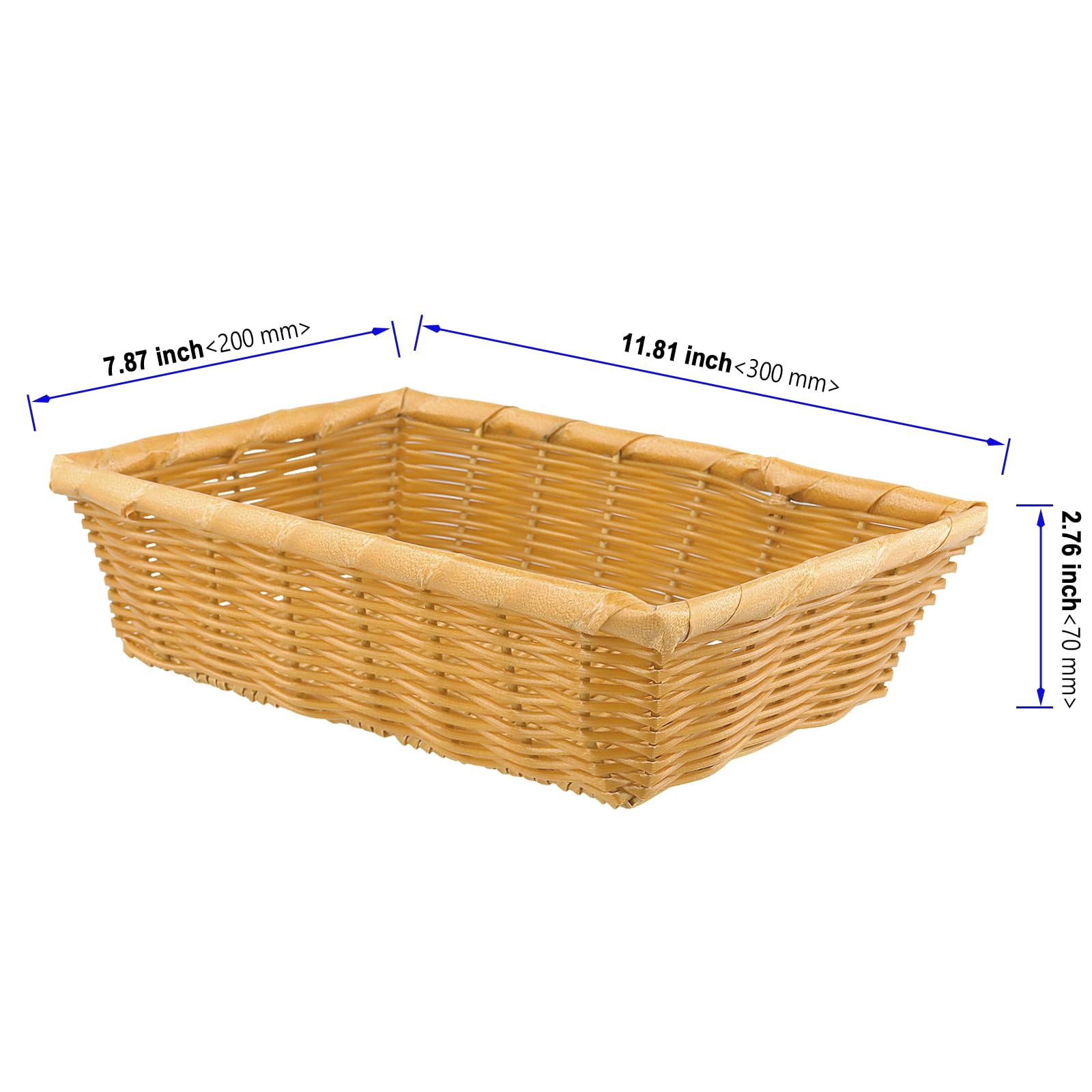 KOHAND 8 Pack Plastic Woven Bread Basket, Fruit Basket Stackable Rectangle Serving Basket for Fruit, Bread, Vegetable