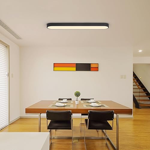 Miniatura 2 de Becailyer Lámpara de techo LED regulable de 72 W, lámpara de techo moderna de 31.4 pulgadas, lámpara de techo lineal de metal negro para sala de