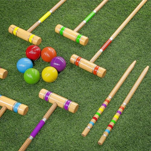Greenfields Six Player Croquet Set with Deluxe Premium Pine Wooden Colour Mallets | Coloured Balls, Wickets, Stakes | Lawn Backyard Family Game Set, Includes Carry Bag - Image 2
