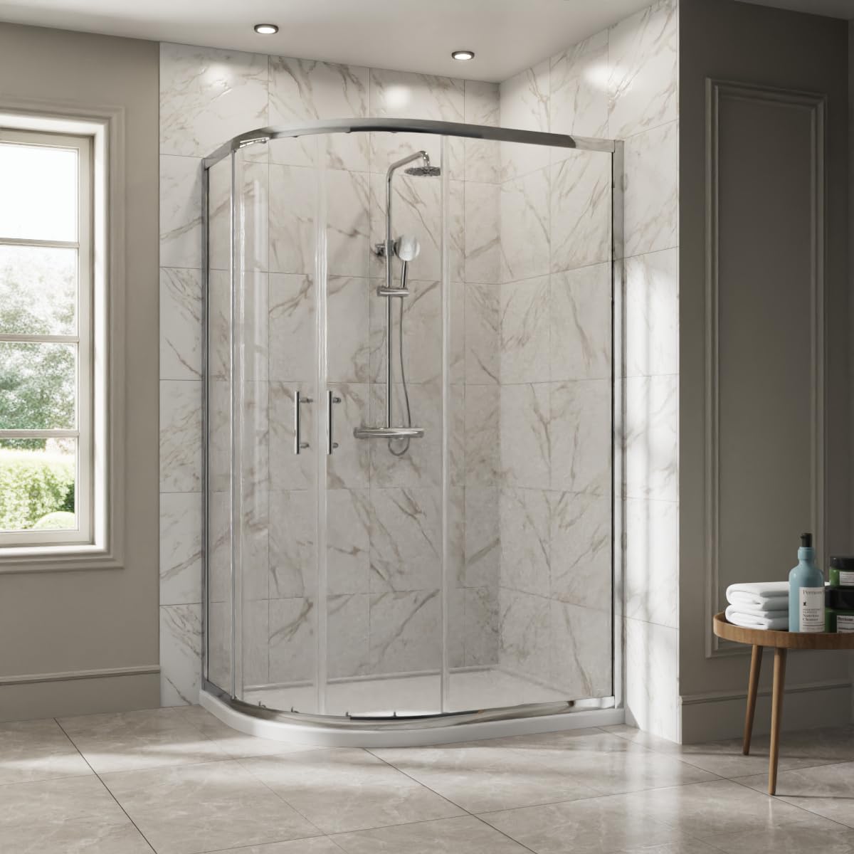 NRG 1200 x 900mm Chrome Framed Offset Quadrant Shower Enclosure Sliding Door for Wet Room Cubicle Enclosures