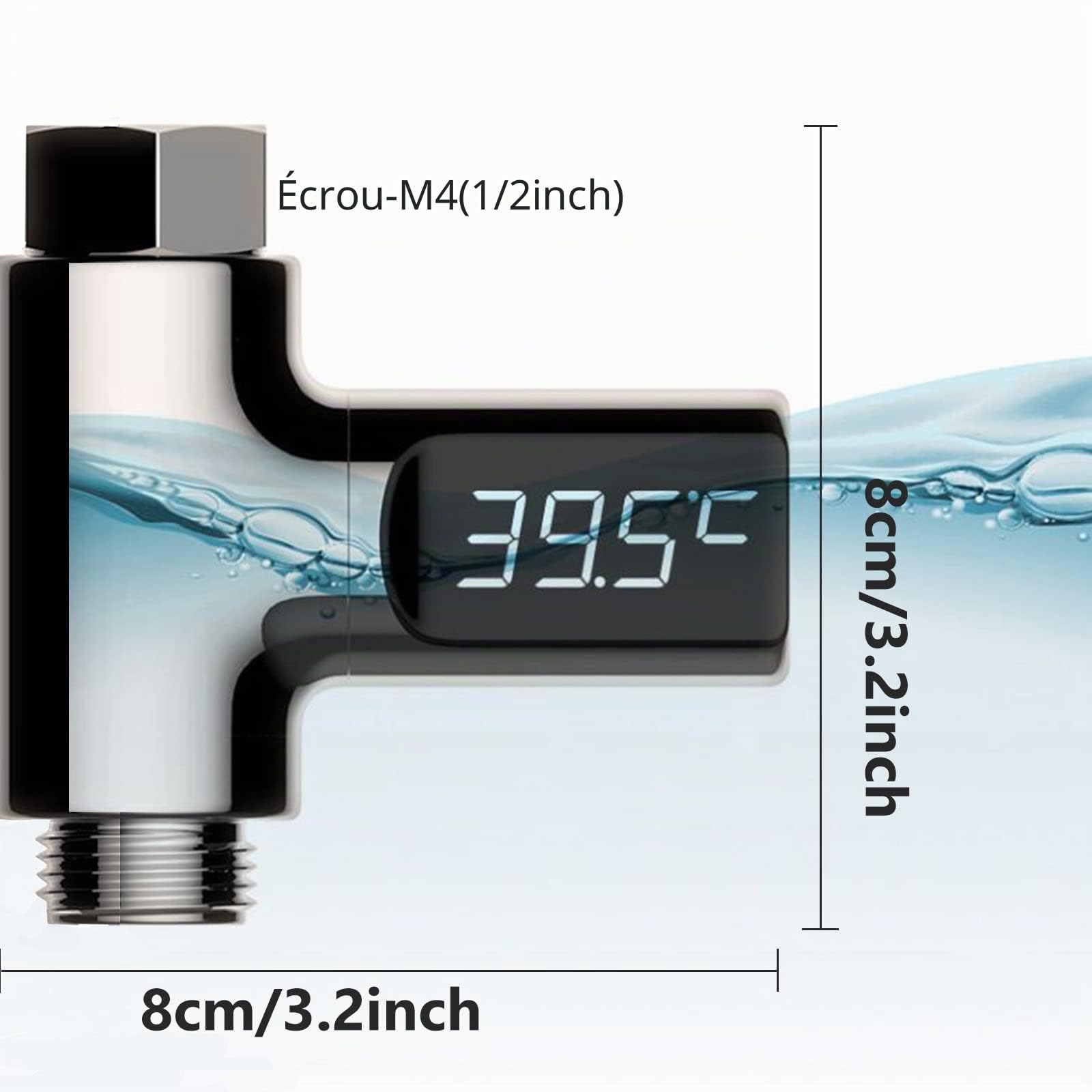 Chesoon Thermomètre de douche à lecture instantanée avec affichage numérique Fahrenheit/centigrade 5-85 ℃ pour le bain de bébé, lumière alimentée par l'eau, affichage rotatif à 360
