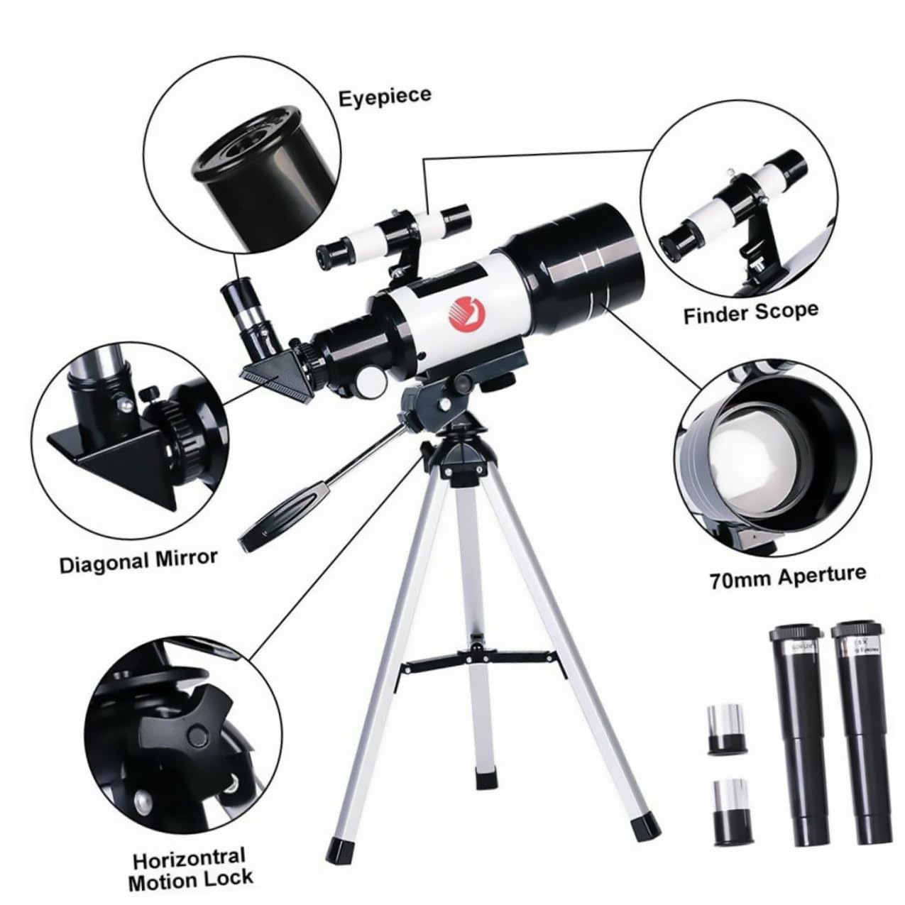 Kichvoe Astronomico Treppiede e Telescopio Rifrattore Professionale 150x Alta con Lega di Alluminio, Trasparente Trasmissione Telefono Camping e Osservazione Lunare