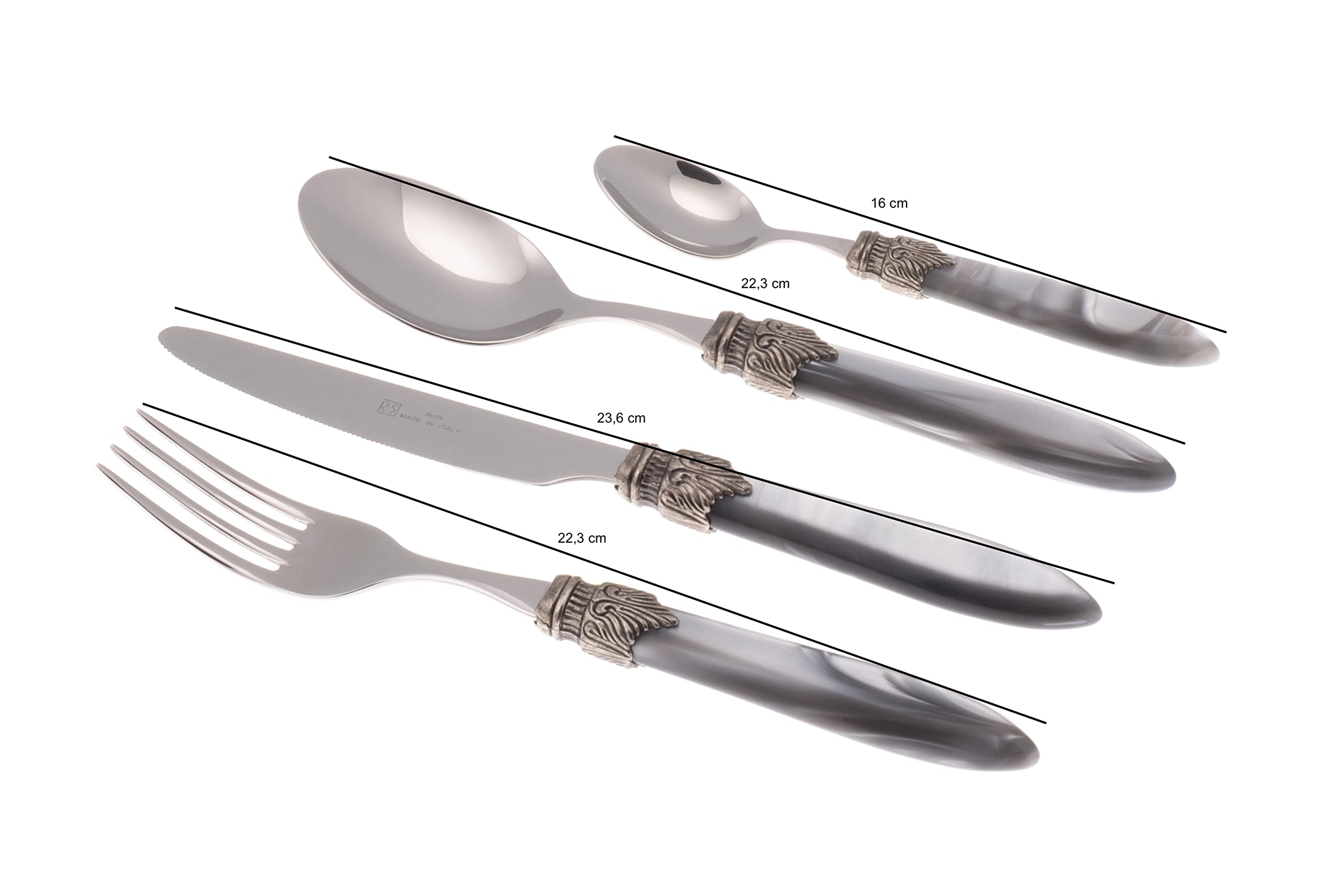Rivadossi Sandro Laura Posto Tavola, 4 Pezzi-Laura-100% Made in Italy, Artigianalità e Design, Inox 18/10, Acciaio Inossidabile, Grigio