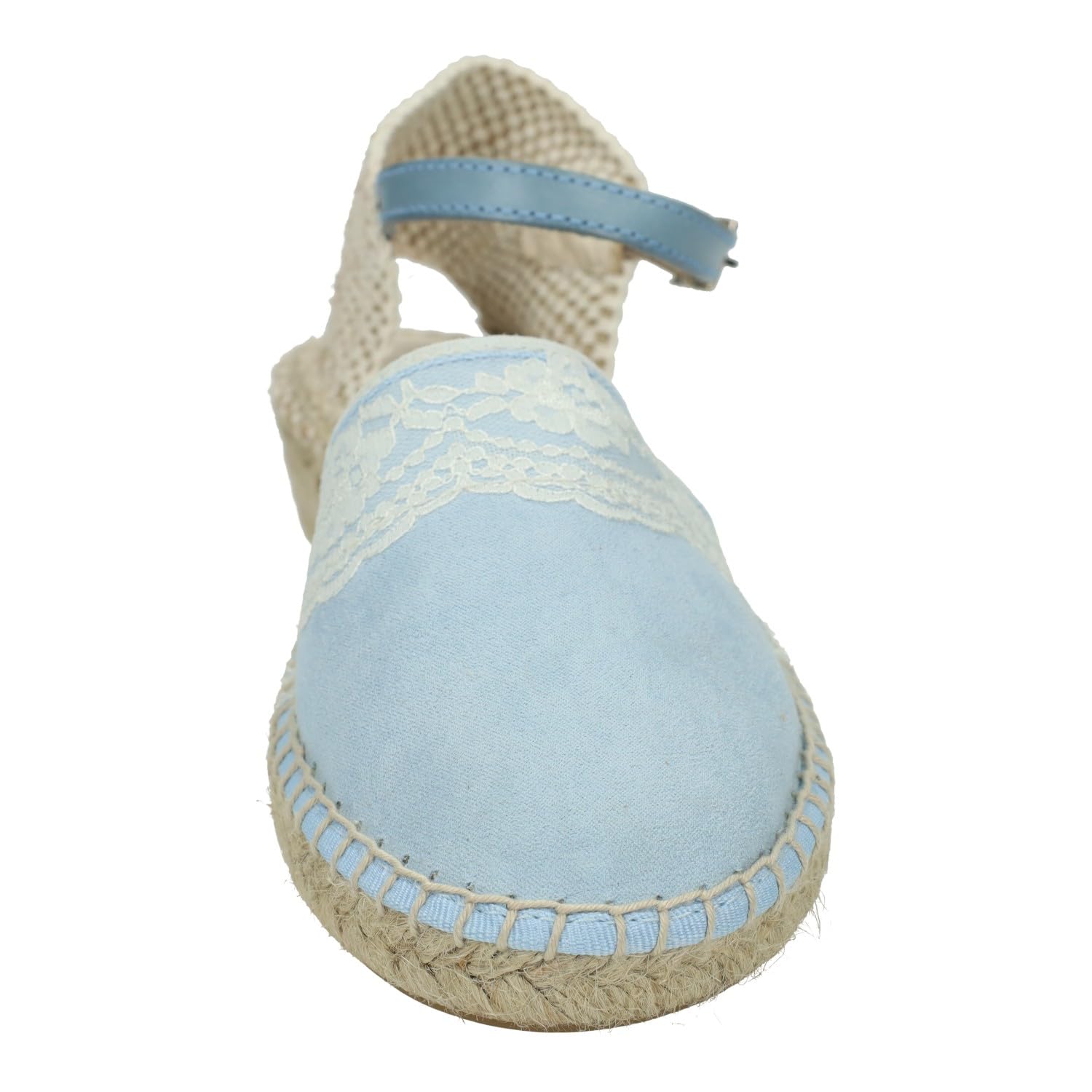 233 Esparteñas de Piel en Color Celeste para niñas, esparteñas de comunión Hechas en España, con Encajes al Frente NIÑA Zapato COMUNIÓN
