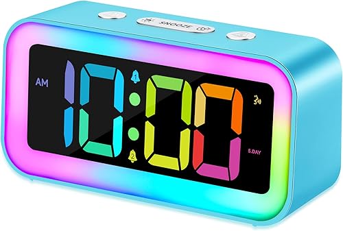 Cadmos Reloj despertador fuerte para dormitorios con luz nocturna RGB dinámica, adultos que duermen pesadamente, alarma dual, atenuador, cargador