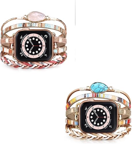 Correa de piel bohemia compatible con Apple Watch Band de 1.496 pulgadas, 1.575 pulgadas, 1.614 pulgadas, correa de cuero elegante y bohemia