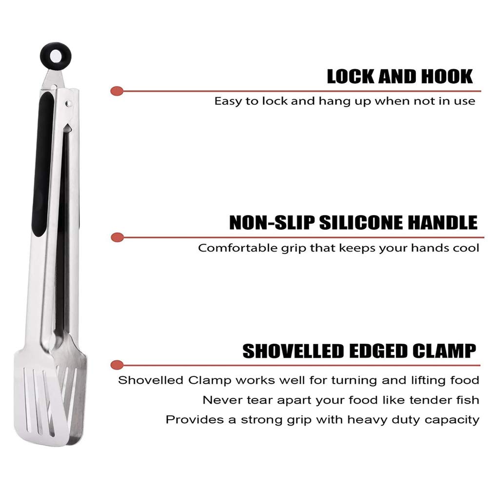 Pinzas de cocina, paquete de 2 (22,9 cm y 30,5 cm), pinzas de cocina de acero inoxidable premium con agarre de silicona libre de BPA, práctico utensilio para servir, barbacoa, buffet