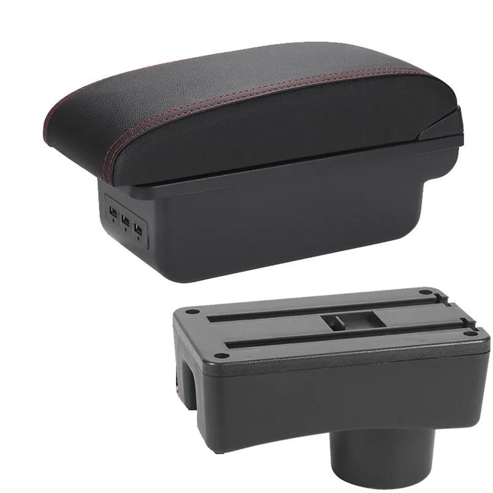 NOHEEU Armrest Box With Multifunctional Support PU Upholstered Car Interior Modification Accessories For Accent For Tagaz(B1 Black red 3USB)