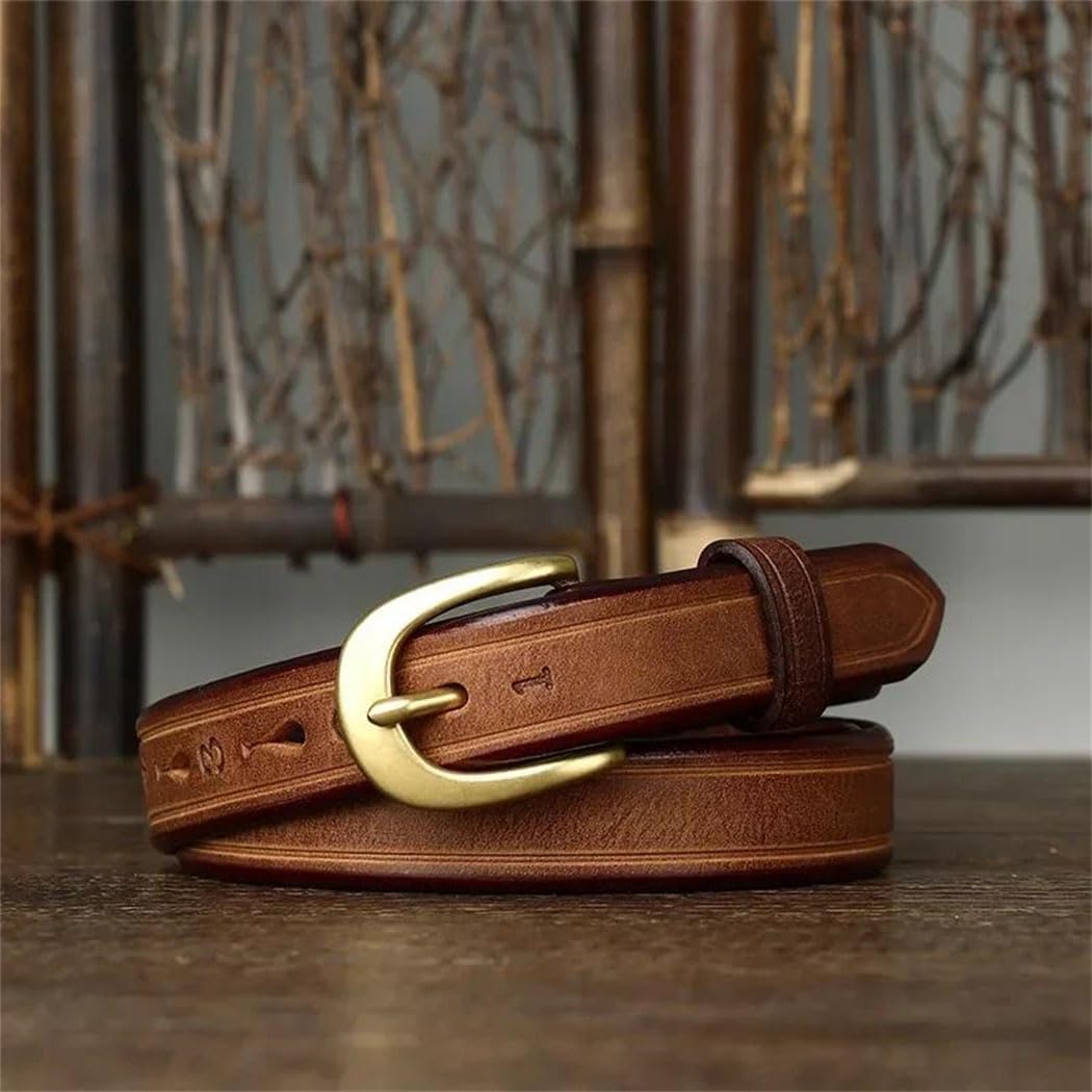 Women's Slim Leather Belt - 2.4 cm Cowhide with Copper Buckle, Korean Style