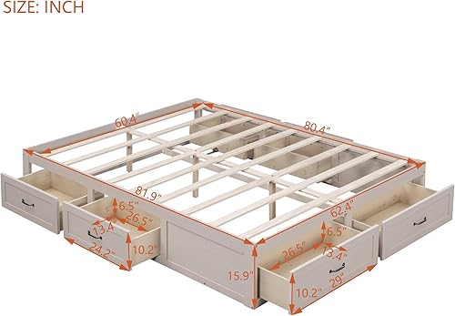 Miniatura 11 de Harper & Bright Designs Marco de cama de almacenamiento completo con 6 cajones, cama de plataforma de madera tamaño matrimonial, marco de cama de